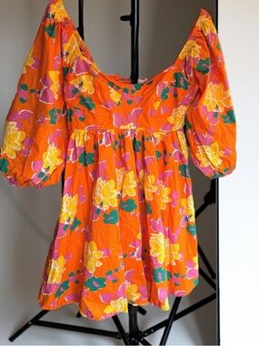 Alter’d State ' Bright Orange Floral Puff-Sleeve Dress size M